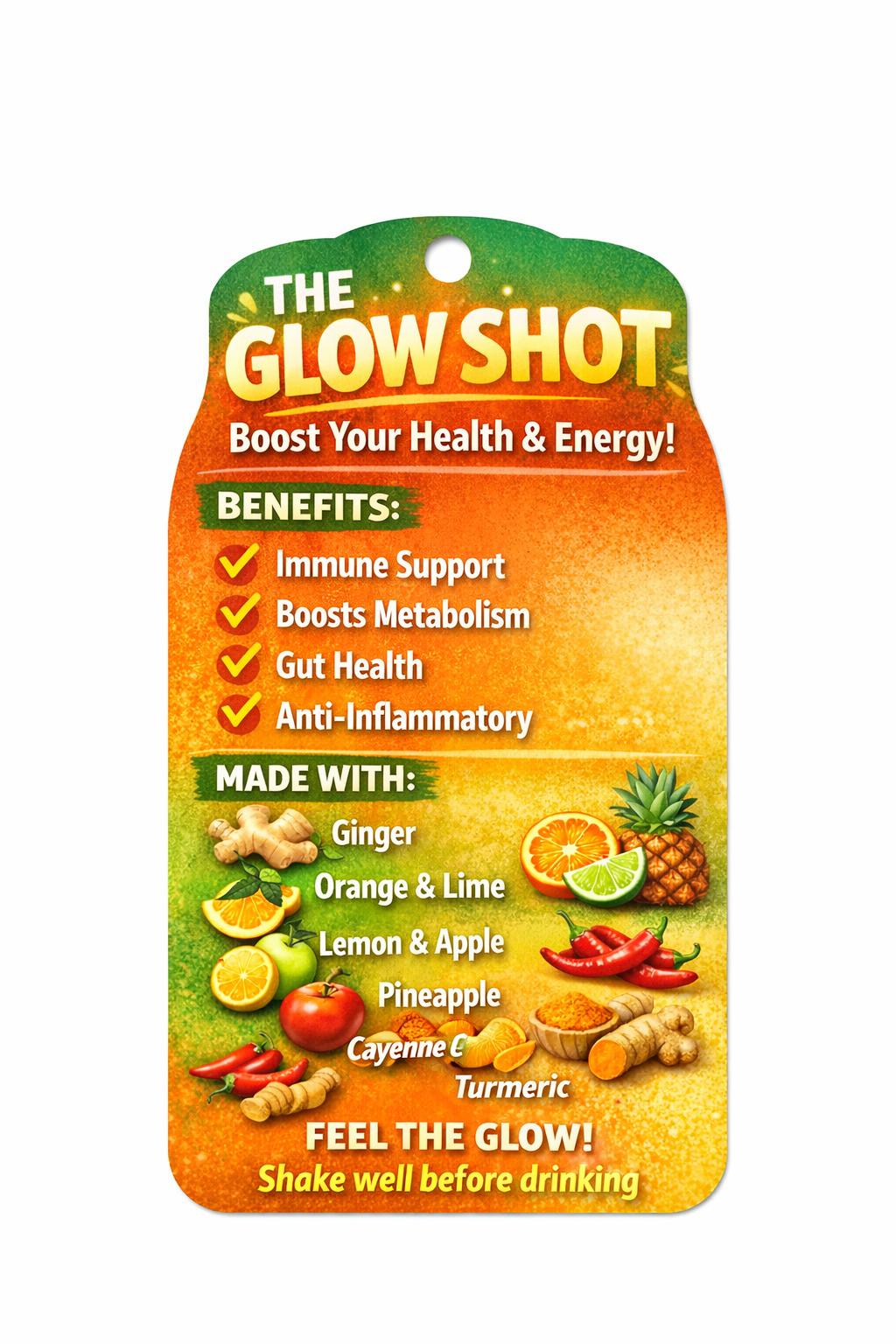 The Glow Shot product hang tag